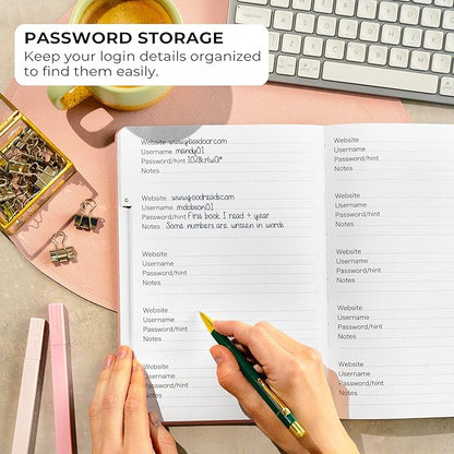 Clever Fox Password Book with alphabetical tabs. Internet Address Organizer Logbook. Large Password Keeper for Website Logins (Peach Pink)