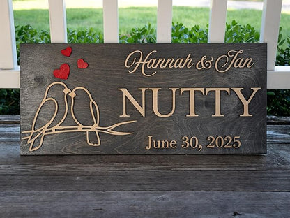 Custom Family Name Sign | Personalized Wooden Wedding Gift | Rustic Last Name Wood Plaque | Established Date Sign |Аnniversаrу (Nutty Style)