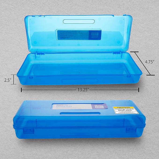 BAZIC PRODUCTS Bright Color Ruler-Length Pencil Box, 4-Set | 13 3/8 x 5 3/8 x 2 1/2 in, snap-latch lid for long supplies