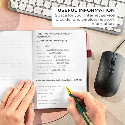 Clever Fox Password Book with alphabetical tabs. Internet Address Organizer Logbook. Medium Password Keeper for Website Logins (Wine Red)