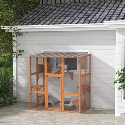 Catio Cat Window Box Outside Enclosure with Bridge Platforms