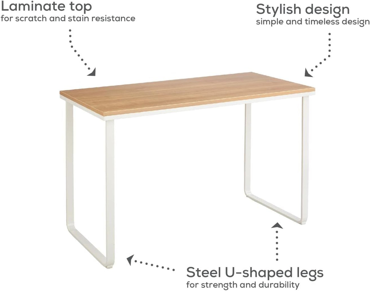 Simple Design Table Desk with Sled Base, , Beech Top White Legs (1943BHWH)