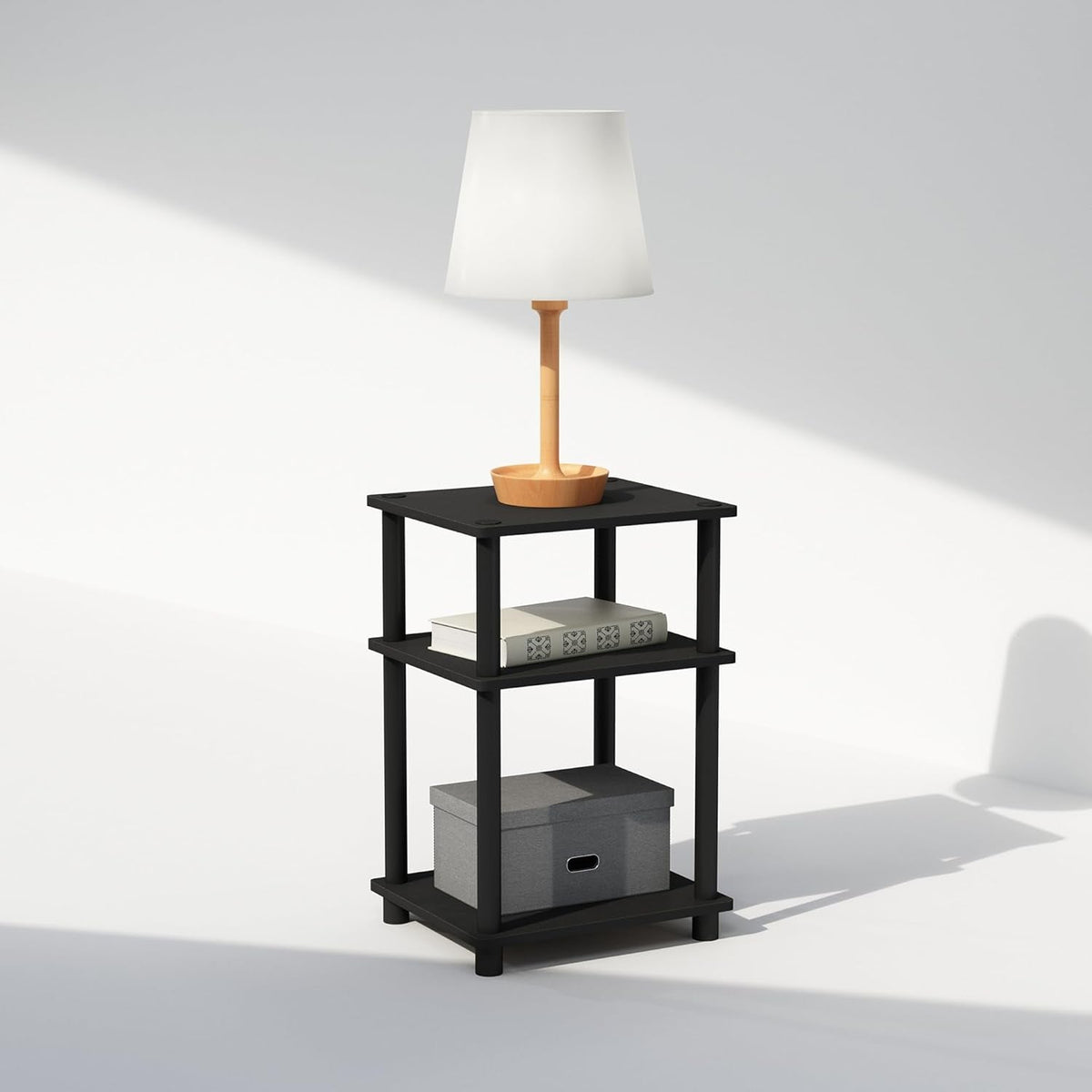 Just 3-Tier Turn-N-Tube Open Storage Nightstand, 1-Pack, Plastic Poles, Americano/Black