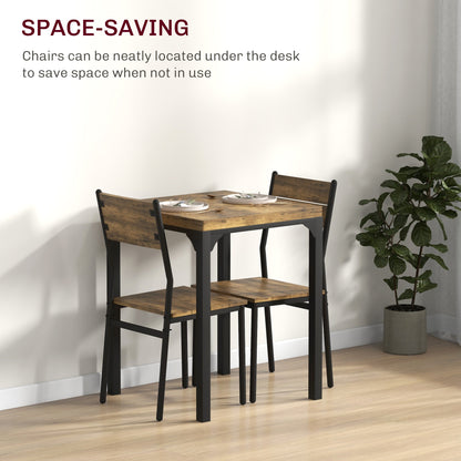 3 Piece Dining Room Set for 2, Dining Table Set for Breakfast Nook, Small Space, Apartment, Space Saving, Rustic Brown