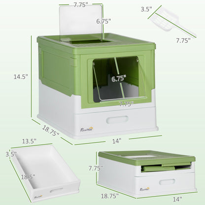 Fully Enclosed Cat Litter Box with Front Entry, Top Exit, Yellowish Green