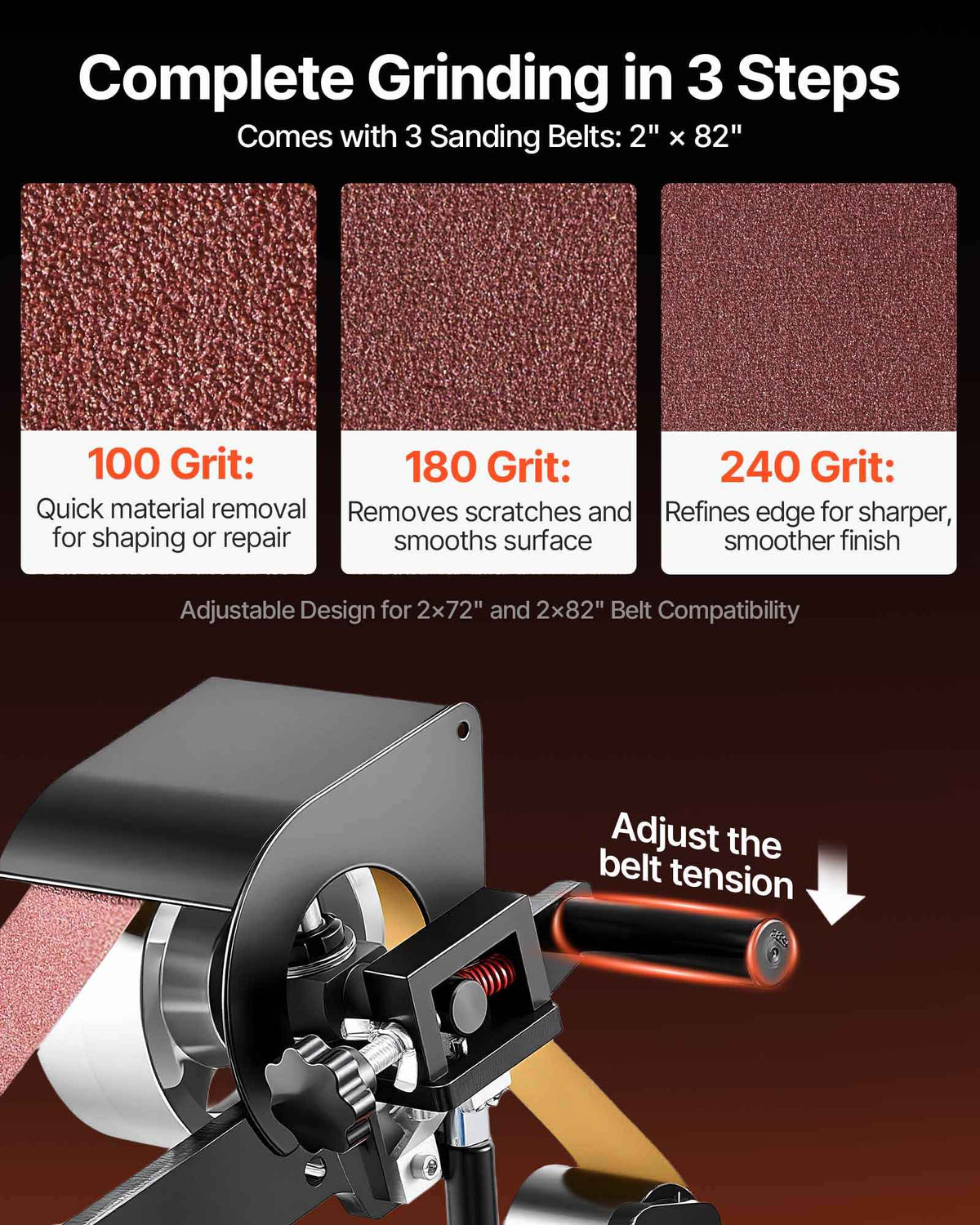 1500W 2HP Belt Sander Grinder, 2" x 82" Variable Speed Belt Grinder for Metalworking, 3 in 1 Belt Sander Polisher with 3 Grinding Moulds & Flat Platen Tool Rest for Knife Making