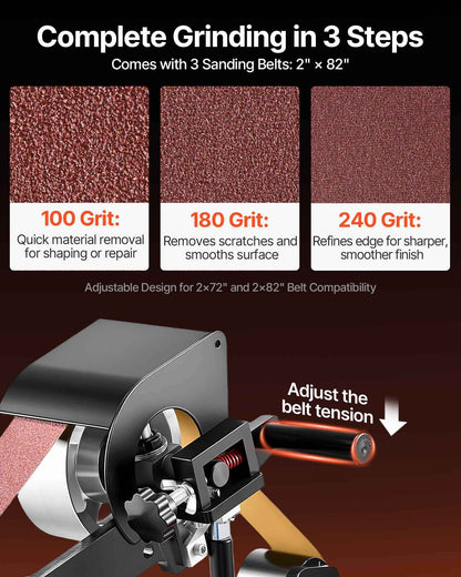 1500W 2HP Belt Sander Grinder, 2" x 82" Variable Speed Belt Grinder for Metalworking, 3 in 1 Belt Sander Polisher with 3 Grinding Moulds & Flat Platen Tool Rest for Knife Making