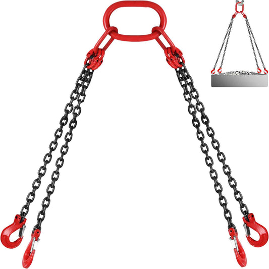 Chain Sling, 5/16 inch x 5 ft Lifting Chains with Hooks, G80 Engine Chain Hoist Lifts, 11000 lbs/5 Ton Capacity Lifting Sling Chains for Engine Hoist, Engine Lift Chain with 4 Leg Grab Hooks