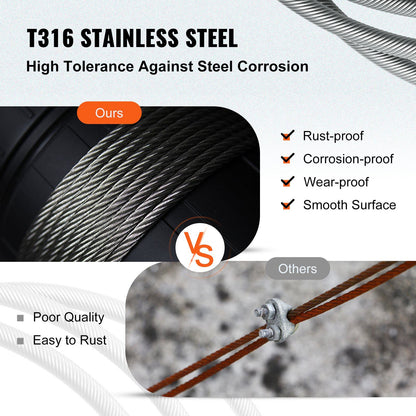 T316 Stainless Steel Cable 1/8" 7x7 Steel Wire Rope Cable 500FT Cable Railing Transport Wire Rope Cable for Railing Decking DIY Balustrade