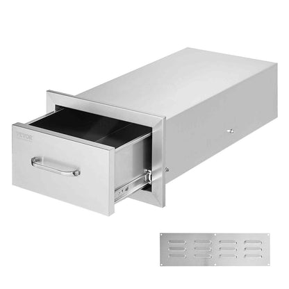 14x8.5 Inch Outdoor Kitchen Drawers Stainless Steel, Flush Mount Double Drawers,14W x 8.5H x 23D Inch, with Stainless Steel Handle, BBQ Drawers for Outdoor Kitchens or BBQ Island