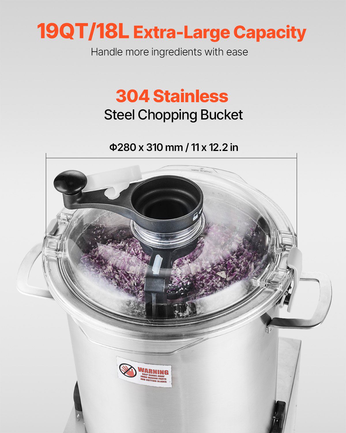 Food Processor & Vegetable Chopper, 19 Quart Food-Grade Stainless Steel Food Processor Chopper with S-Curve Blade and Scraper, Ideal for Chopping Vegetables, Fruit, Grains, Nuts