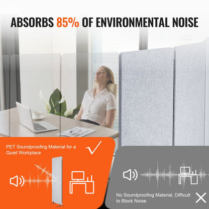 2FT Room Divider, 3 Panel PET Polyester Soundproof Room Screen, Folding Privacy Divider Portable Partition Divider for Room Separation, Freestanding Room Partitions for Office Study, Grey