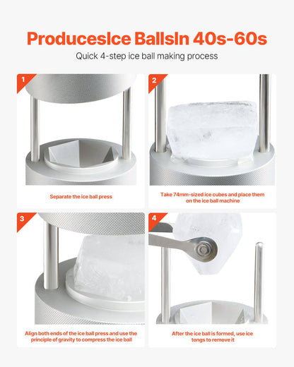 Ice Diamond Press, 2.4" Ice Ball Maker, Aviation Aluminum Diamond Ice Ball Press Kit for Ice Diamond, Ice Press with Tong and Drip Tray, for Whiskey, Cocktail, Bourbon, Scot on Party & Holiday