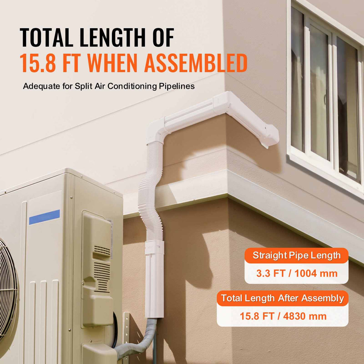 Mini Split Line Set Cover 3-inch W 15.8Ft L, PVC Decorative Pipe Line Cover For Air Conditioner with 4 Straight Ducts & Full Components Easy to Install, Paintable for Heat Pumps, White