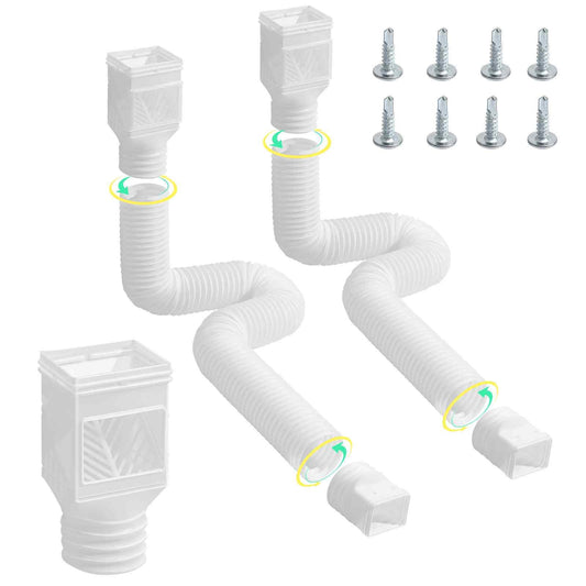 Rain Gutter Downspout Extensions, 2-Pack Flexible Downspout Extender, Down Spout Drain Extension Extendable from 22" to 63", Gutter Extensions with Adapters, for Rainwater Drainage, White