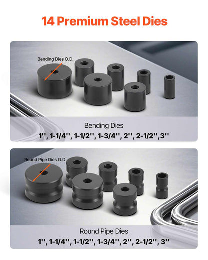 Manual Bending Machine with 14 Bending Dies, 200° Heavy-Duty Bending Tool for Copper Aluminum Iron Pipes, Ideal for HVAC Air Conditioning Refrigerator Auto Repair