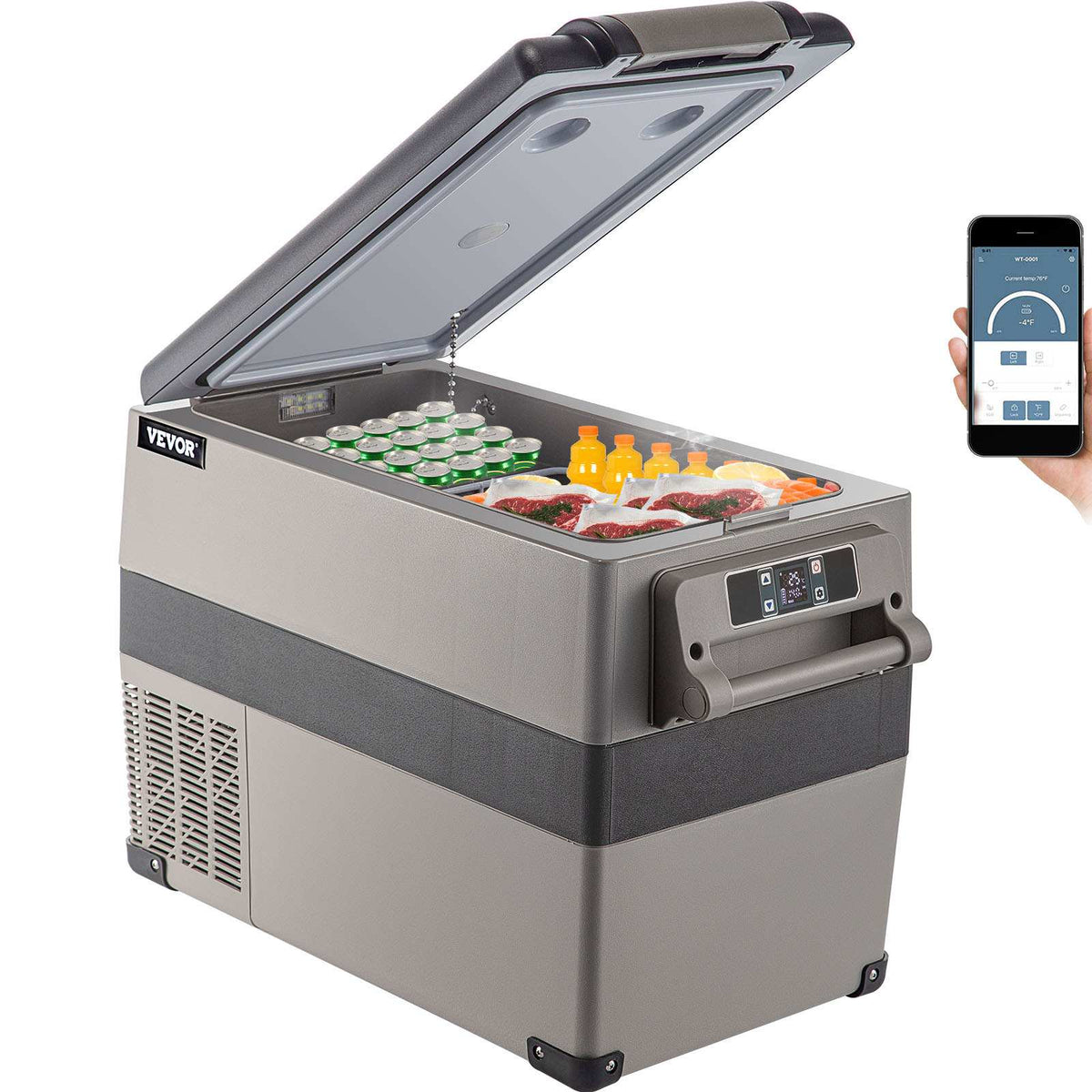 12 Volt Refrigerator, 48 Quart (45L) Fast Cooling Portable Freezer with App Control (-4℉~68℉), Car Fridge with 12/24v DC & 110-240v AC for Travel, Truck, Camping and Home Use, Black