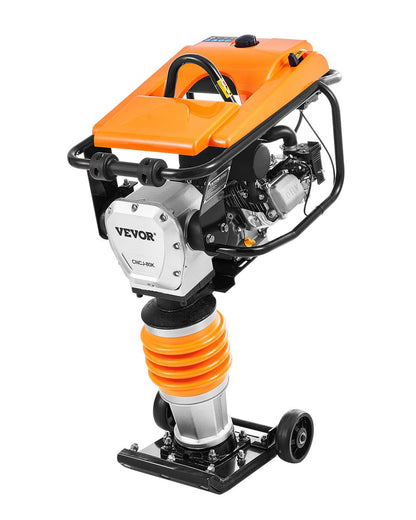 Jumping Jack Compactor, 6.5 HP Vibratory Rammer Fuel-Powered 196 cc Engine Tamper, 3600 lbs Impact Force, 26" Max Compaction Depth, Four-Spring, for Soil, Gravel, Concrete Slabs, Foundations