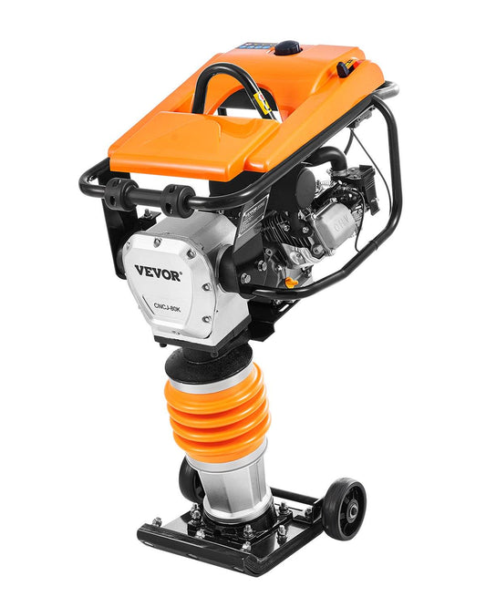Jumping Jack Compactor, 6.5 HP Vibratory Rammer Fuel-Powered 196 cc Engine Tamper, 3600 lbs Impact Force, 26" Max Compaction Depth, Four-Spring, for Soil, Gravel, Concrete Slabs, Foundations