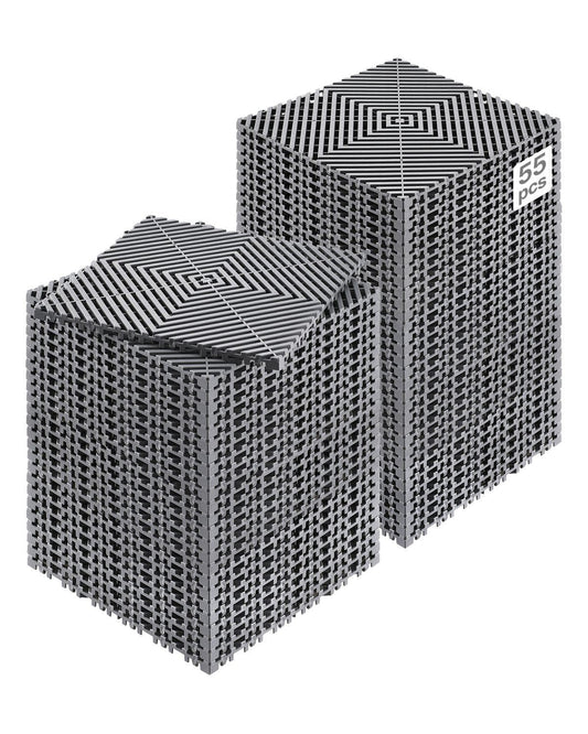 Interlocking Drainage Mat, 12” x 12” Modular Interlocking Cushion, 55 Pcs Splicing Drainage Mats, Non-Slip Gray PP Drainage Floor Tile and Shower Mat, for Garage, Garden, Kitchen & Outdoor