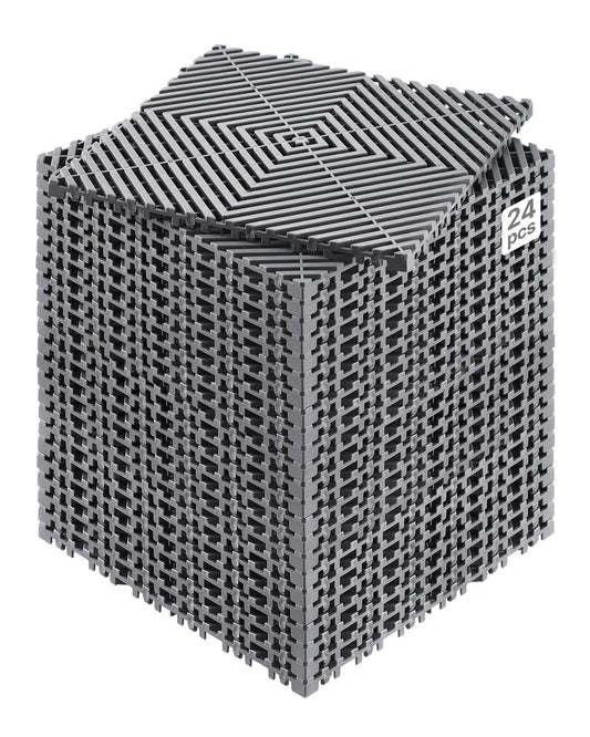 Interlocking Drainage Mat, 12” x 12” Modular Interlocking Cushion, 24 Pcs Splicing Drainage Mats, Non-Slip Gray PP Drainage Floor Tile and Shower Mat, for Garage, Garden, Kitchen & Outdoor