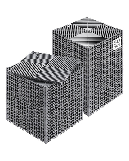 Interlocking Drainage Mat, 12” x 12” Modular Interlocking Cushion, 50 Pcs Splicing Drainage Mats, Non-Slip Gray PP Drainage Floor Tile and Shower Mat, for Garage, Garden, Kitchen & Outdoor