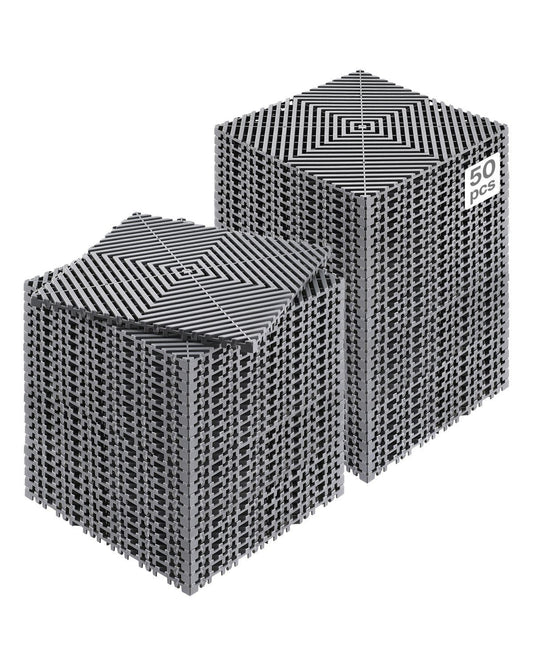 Interlocking Drainage Mat, 12” x 12” Modular Interlocking Cushion, 50 Pcs Splicing Drainage Mats, Non-Slip Gray PP Drainage Floor Tile and Shower Mat, for Garage, Garden, Kitchen & Outdoor