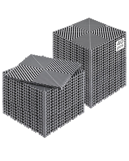 Interlocking Drainage Mat, 12” x 12” Modular Interlocking Cushion, 40 Pcs Splicing Drainage Mats, Non-Slip Gray PP Drainage Floor Tile and Shower Mat, for Garage, Garden, Kitchen & Outdoor