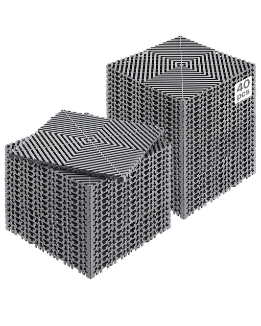Interlocking Drainage Mat, 12” x 12” Modular Interlocking Cushion, 40 Pcs Splicing Drainage Mats, Non-Slip Gray PP Drainage Floor Tile and Shower Mat, for Garage, Garden, Kitchen & Outdoor