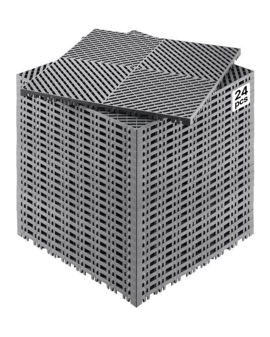 Interlocking Drainage Mat, 15.7” x 15.7” Modular Interlocking Cushion, 24 Pcs Splicing Drainage Mats, Non-Slip Gray PP Drainage Floor Tile and Shower Mat, for Garage, Garden, Kitchen & Outdoor