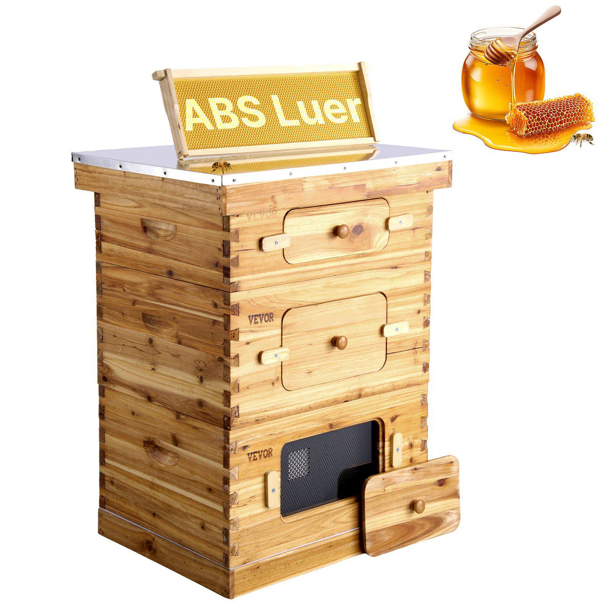 Bee Hive 30 Frame Bee Hives Starter Kit, Beeswax Coated Fir Wood, 2 Deep + 1 Medium Bee Boxes Langstroth Beehive Kit, Transparent Acrylic Windows with Foundations for Beginners Pro Beekeepers