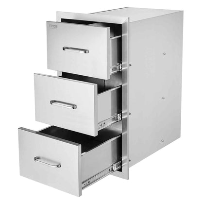 Outdoor Kitchen Drawers 16" W x 28.5" H x 20.5" D, Flush Mount Triple Access BBQ Drawers Stainless Steel with Handle, BBQ Island Drawers for Outdoor Kitchens or Patio Grill Station