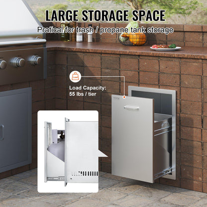 Outdoor Kitchen Drawer 16Wx24.4Hx16D Inch Stainless Steel Pull Out Trash Drawer with Handle for Outdoor Kitchen BBQ Island