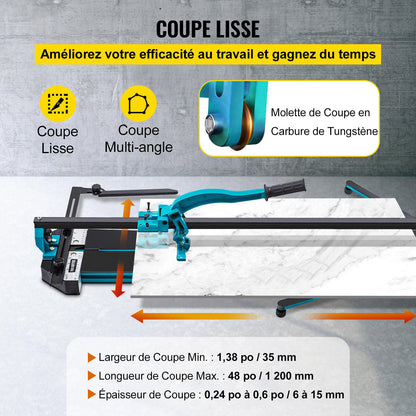 Tile Cutter, 48 Inch Manual Tile Cutter, Tile Cutter Tools with Single Rail & Double Brackets, 3/5 in Cap with Precise Laser Guide, Snap Tile Cutter for Precision Cutting Porcelain Tiles Industr