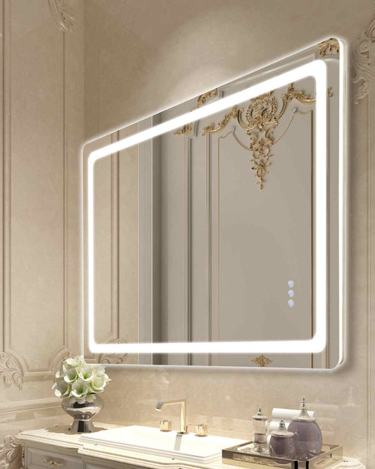 LED Bathroom Mirror, 32" x 48" LED Bathroom Vanity Mirror with Frontlit and Backlit, Anti-Fog Memory Mirror with Lights, Stepless 3 Colors Temperature Dimmable Bathroom Mirror, Wall Mounted