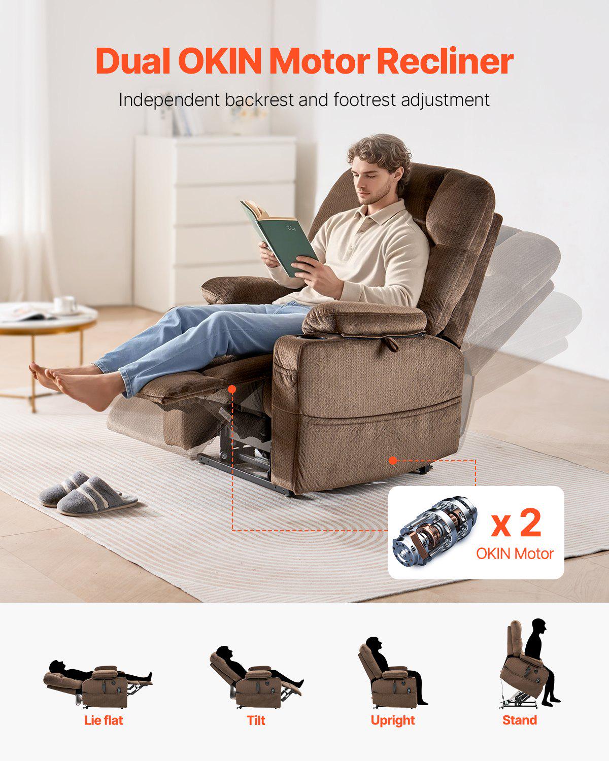 Power Lift Recliner Chair, Lift Chair with Heat and Massage, Dual Motor Recliner Chair with 2 Cup holders and USB Port, Infinite Position Adjustment Electric Recliner (Large, Brown)