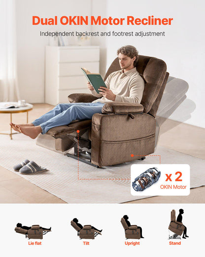Power Lift Recliner Chair, Lift Chair with Heat and Massage, Dual Motor Recliner Chair with 2 Cup holders and USB Port, Infinite Position Adjustment Electric Recliner (Large, Brown)