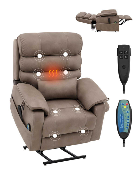 Power Lift Recliner Chair, Lift Chair with Heat and Massage, Dual Motor Recliner Chair with a  Cup holder, Infinite Position Adjustment Electric Recliner (Medium-Wide, Light Brown)