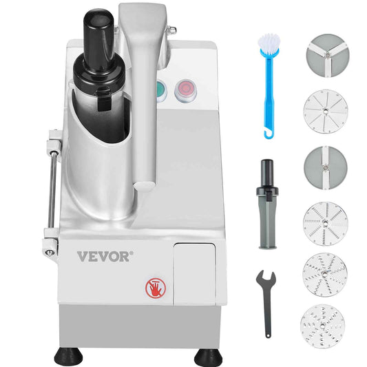 Food Processor & Vegetable Chopper, 2 Feeding Holes Food-Grade Stainless Steel Food Processor Chopper with Detachable 6 Blades, 3mm/5mm/7mm/10mm Shredder, 2mm/4mm Slicer, for Vegetables, Fruit