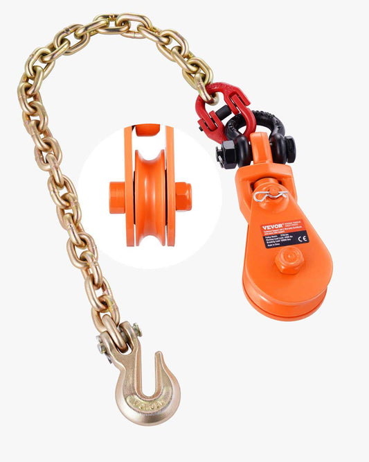 2 Ton Snatch Block with G80 Chain, Swivel Shackle, 3" Sheave for 3/8" Wire Rope, Snatch Block Pulley for Towing and Recovery Applications on Flatbed Tow Truck Rollback Wrecker Car Carrier Cable