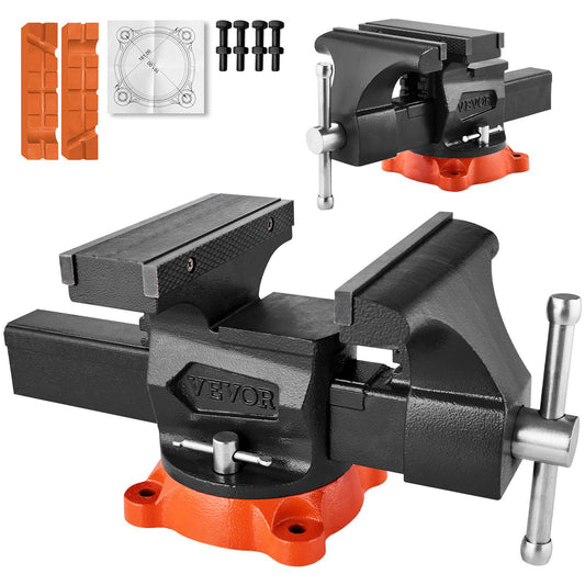 Bench Vise, 8" Jaw Width, 8" Max Jaw Opening Multipurpose Vise with 360° Swivel Locking Base, 3.7" Throat Depth, Heavy Duty Ductile Iron Workbench Vise, Two-Way Jaws for Clamping Round Pipes