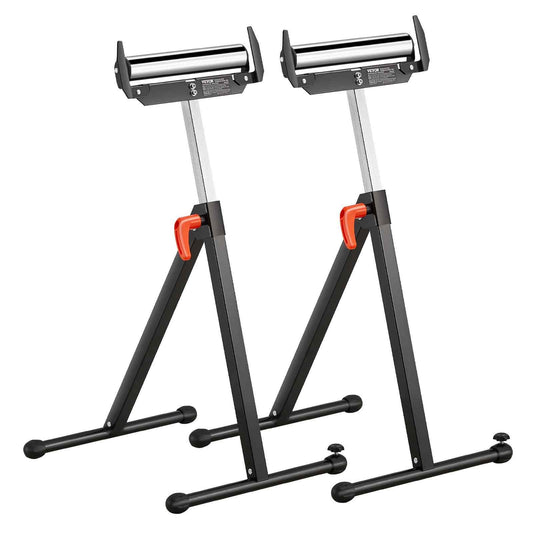 2-Pack Roller Stands, 250 lbs Load Capacity, 27-43 in Adjustable Height, Folding Heavy Duty with Polished Steel Roller Head & Edge Guides, for Table Saw Outfeed Woodworking Extension Support