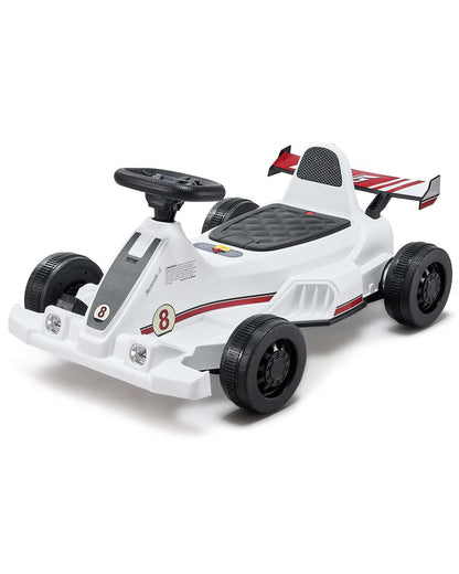Electric Go Kart, 6V 4.5Ah Battery, Pedal Go Kart Portable Outdoor Race Toy for Kids Ages 2+, 20000 RPM Motor, 2 MPH Constant Speed, LED Headlight & Horn, Non-slip Tires, 44 lbs Max Load, White