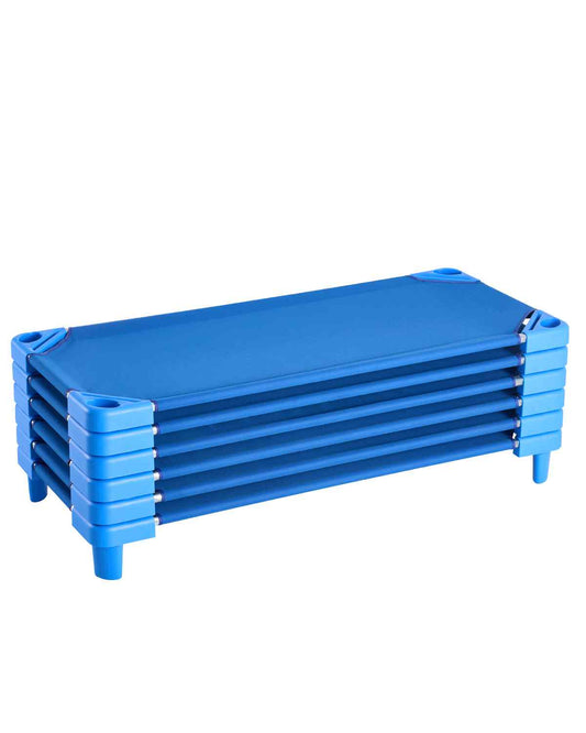 Stackable Kiddie Cot, Pack of 6,  Portable Toddler Nap Cots, Standard Size 52" L x 23" W Daycare Cots for Kids, Preschool Classroom Daycare Beds for Sleeping, Resting, Naptime, Blue