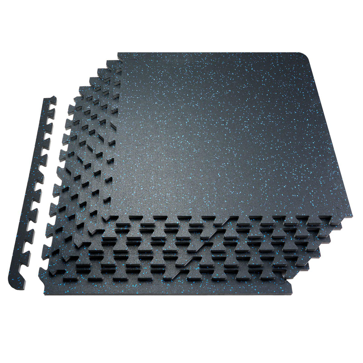 0.56 Inch Thick Gym Floor Mats, 12 Tiles Rubber Top with EVA Foam, 25" x 25" Gym Flooring Workout Mats with 48 sq.ft Coverage, Interlocking Puzzle Gym Mats for Gym, Home, Garage, Black & Blue
