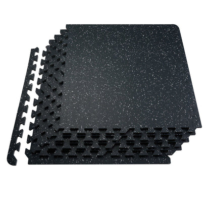 0.56 Inch Thick Gym Floor Mats, 12 Tiles Rubber Top with EVA Foam, 25" x 25" Gym Flooring Workout Mats with 48 sq.ft Coverage, Interlocking Puzzle Gym Mats for Gym, Home, Garage, Black & White