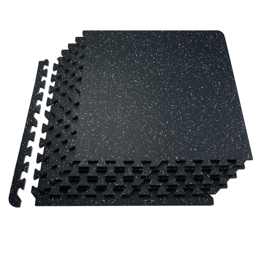 0.56 Inch Thick Gym Floor Mats, 12 Tiles Rubber Top with EVA Foam, 25" x 25" Gym Flooring Workout Mats with 48 sq.ft Coverage, Interlocking Puzzle Gym Mats for Gym, Home, Garage, Black & White
