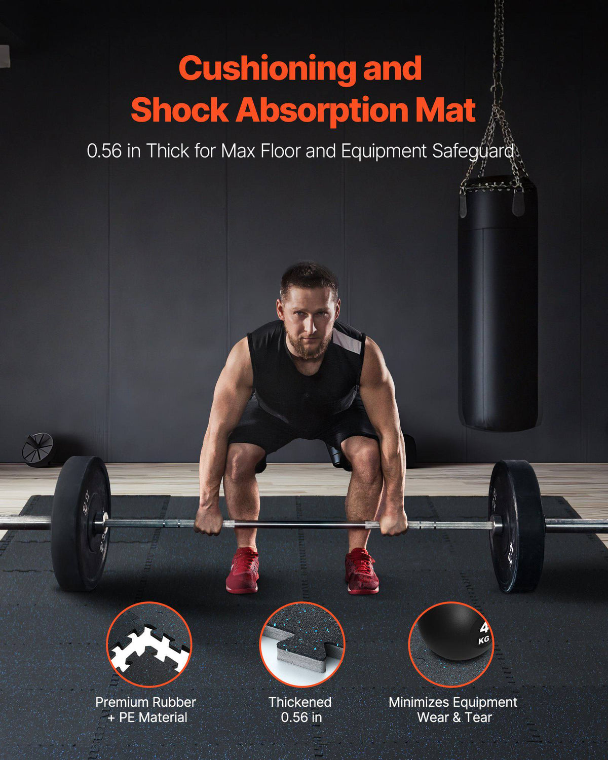 0.56 Inch Thick Gym Floor Mats, 25 Tiles Rubber Top with EVA Foam, 25" x 25" Gym Flooring Workout Mats with 100sq.ft Coverage, Interlocking Puzzle Gym Mats for Gym, Home, Garage, Black & Blue