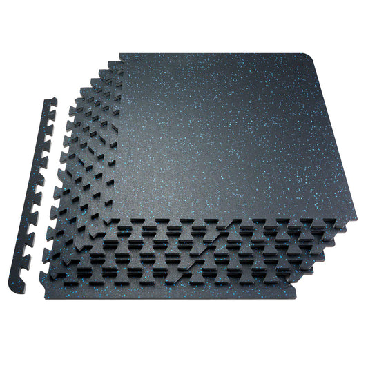 0.56 Inch Thick Gym Floor Mats, 25 Tiles Rubber Top with EVA Foam, 25" x 25" Gym Flooring Workout Mats with 100sq.ft Coverage, Interlocking Puzzle Gym Mats for Gym, Home, Garage, Black & Blue
