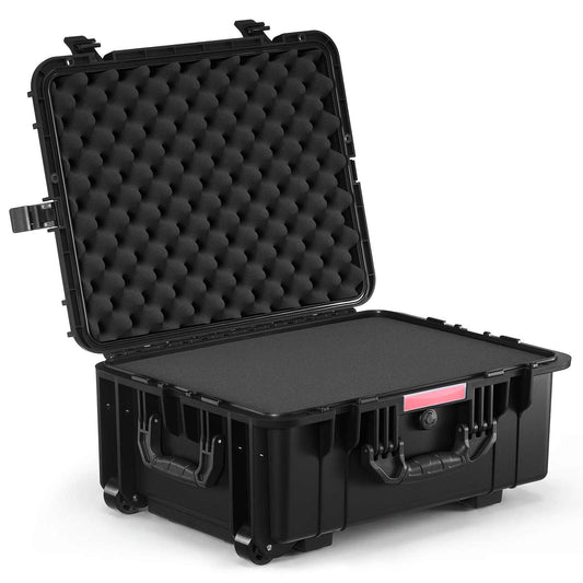 Weatherproof Hard Case, Heavy Duty Protective Dry Box Case with Pre-Cut Foam, Wheels & Retractable Pull Handles for Travel, Hunt, Military, Tactical, IP67 Waterproof Case for Cameras(57x45x28)